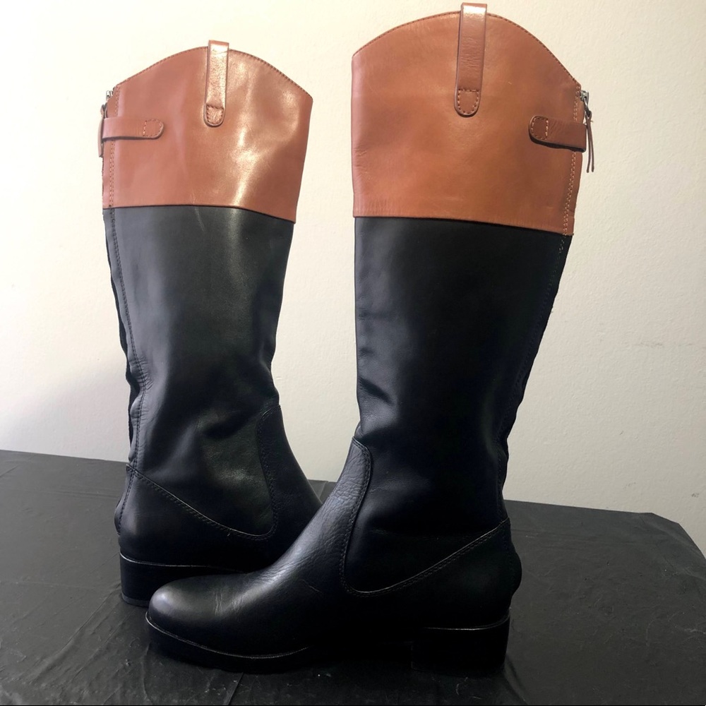 Halston Heritage Barbara Black Brown Riding Boot 6 - Picture 5 of 11